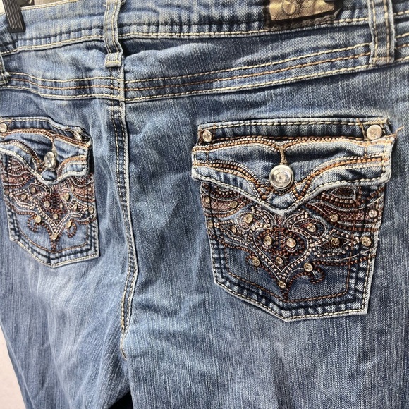 Earl Jeans Straight Leg Flap Pocket Womens 10 Blue Denim Embroidered 2233 - Picture 1 of 9